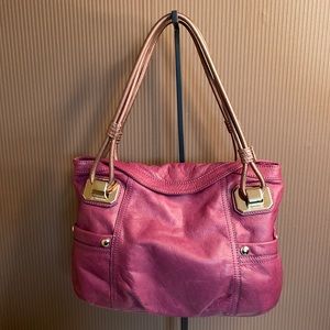 B.makowsky purple leather handbag gold hardware